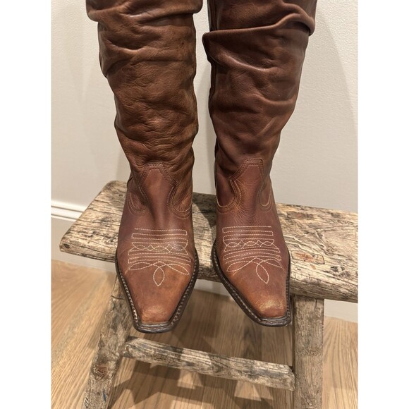 Steve Madden Brown Soft Saddle Leather Slouch Cowboy Boots Y2K Vintage Women’s 8 - Picture 3 of 15